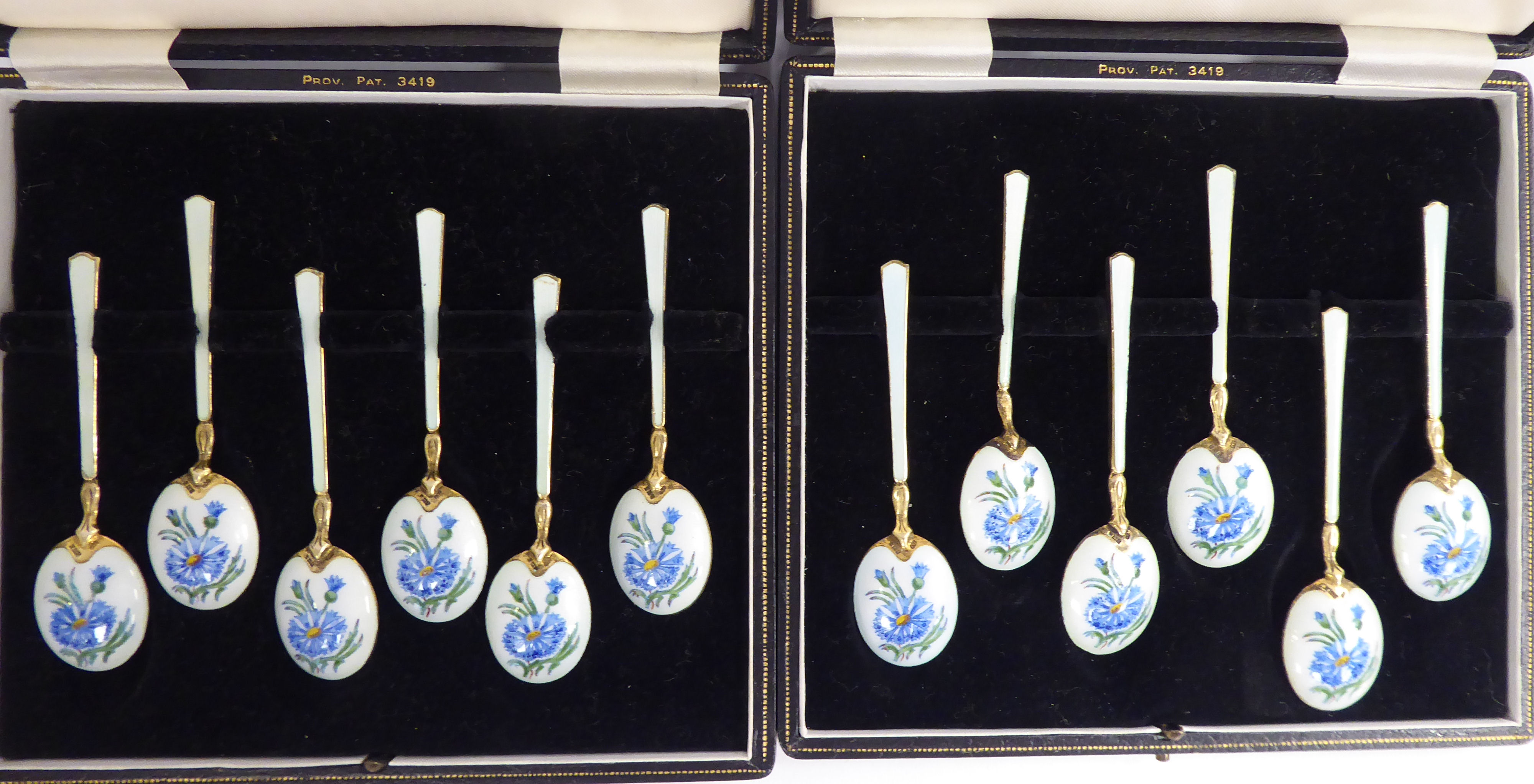 A set of twelve silver gilt and floral enamelled coffee spoons J&S indistinct Birmingham date