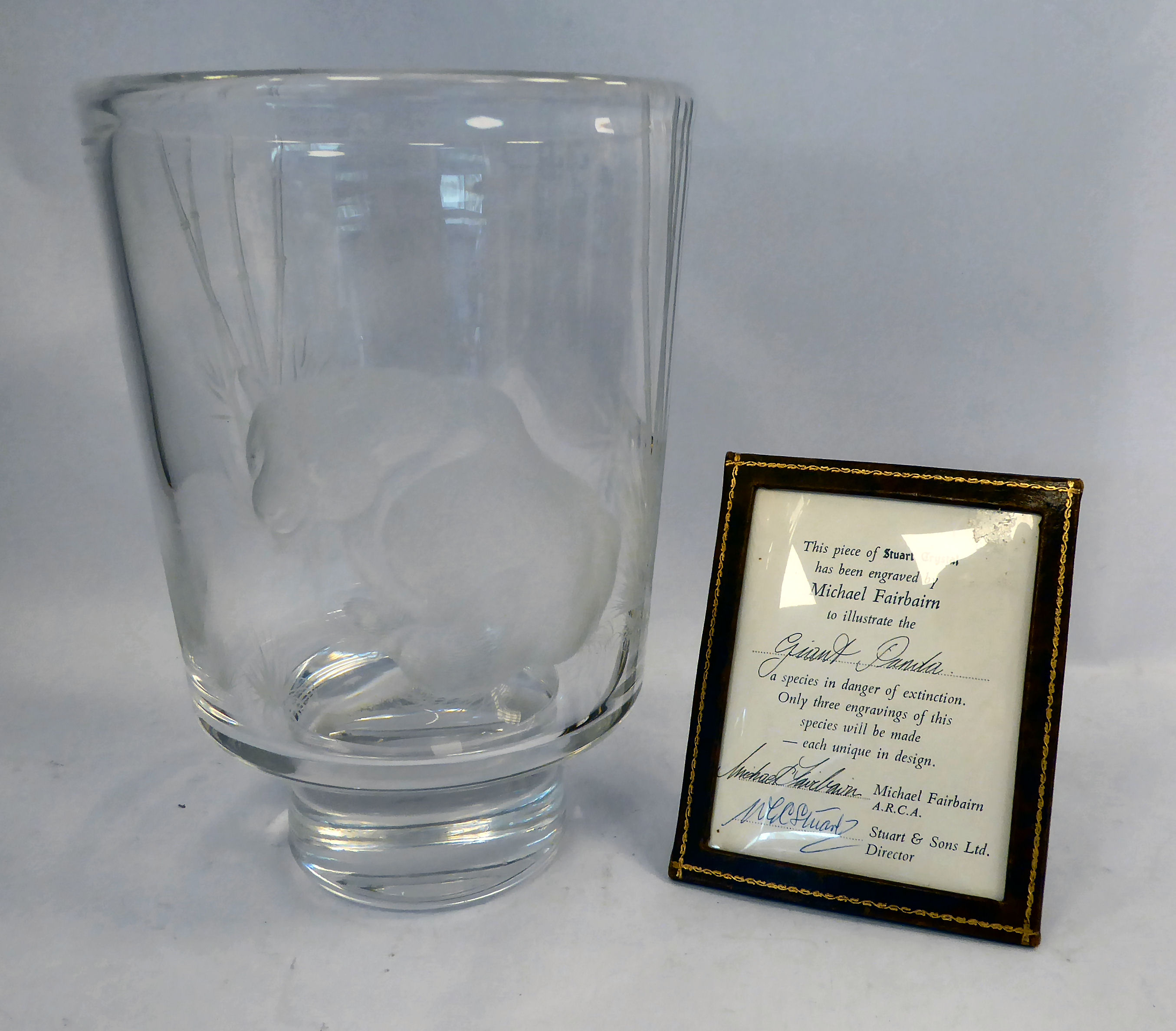 A Stuart Crystal Limited Edition vase of tapered form, engraved by Michael Fairbairn,