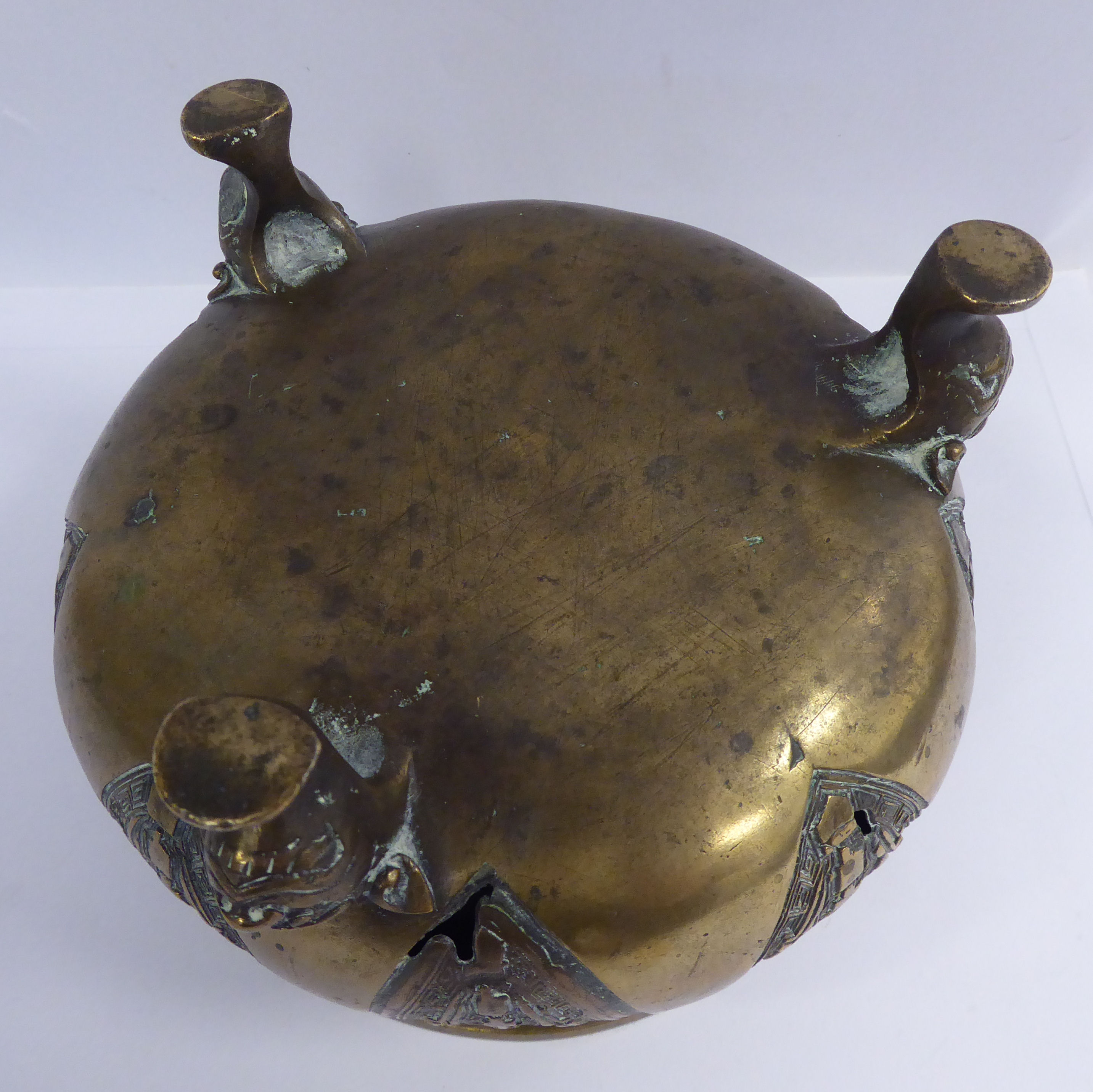 A late 18th/early 19thC Chinese bronze censor of squat, bulbous form, - Image 8 of 8