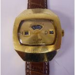 A 1970s Sicura gold finished stainless steel cased wristwatch, faced by a dial with hour,