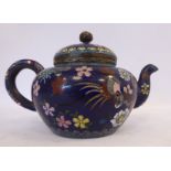 A late 19thC Japanese miniature cloisonne teapot of squat, bulbous form,