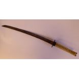 A mid 19thC Samurai sword with a shagreen bound handle and cast bronze tsuba the blade 21''L