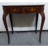 An early 20thC Louis XV design kingwood and floral marquetry side table with decoratively cast gilt
