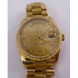 A Rolex 18ct gold cased Oyster Perpetual Day Date, Superlative Chronometer bracelet watch,