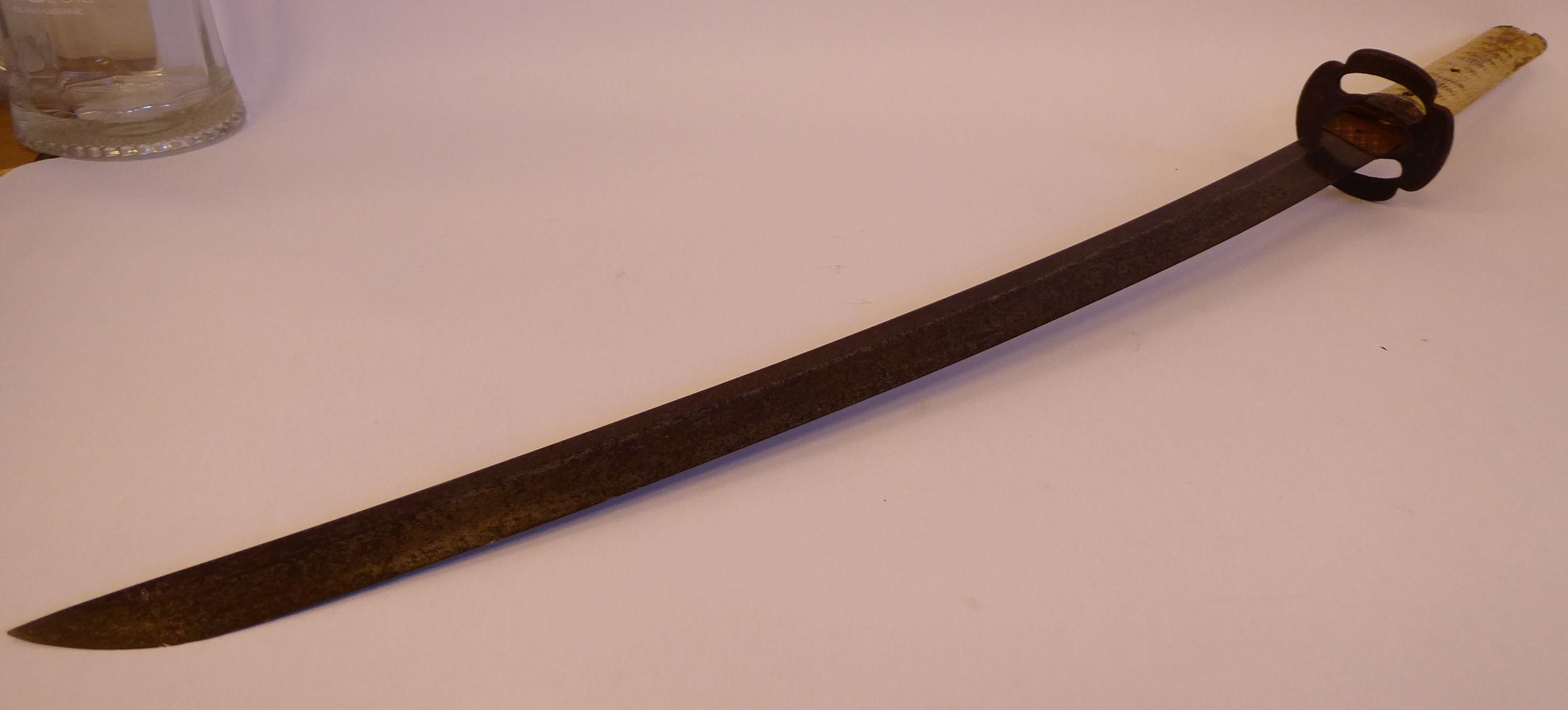 A mid 19thC Samurai sword with a shagreen bound handle and cast bronze tsuba the blade 21''L - Image 5 of 10
