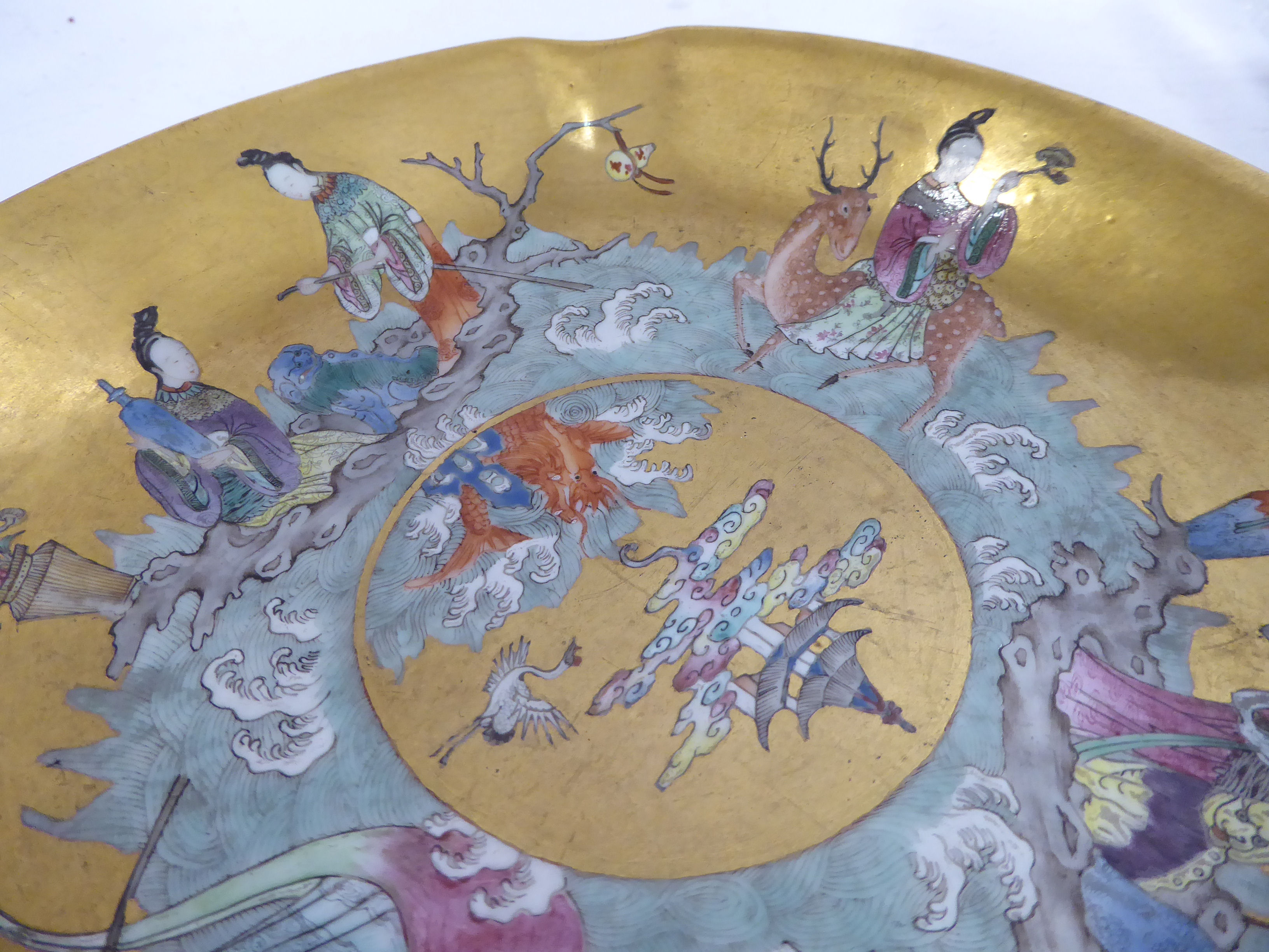 A Chinese Jiaqing period porcelain bowl, decorated with figures amongst crashing waves, - Image 3 of 14