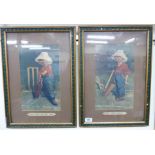 EP Kinsella - 'Out First Ball' and 'The Hope of His Side' coloured prints 13'' x 8'' framed