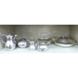 Silver plated tableware: to include a 1930s four piece tea set comprising a teapot, coffee jug,