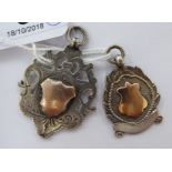 Two similar 'antique' silver fob pendants mixed marks 11