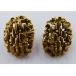 A pair of 1970s 9ct gold textured brick link clip-on-earrings 11