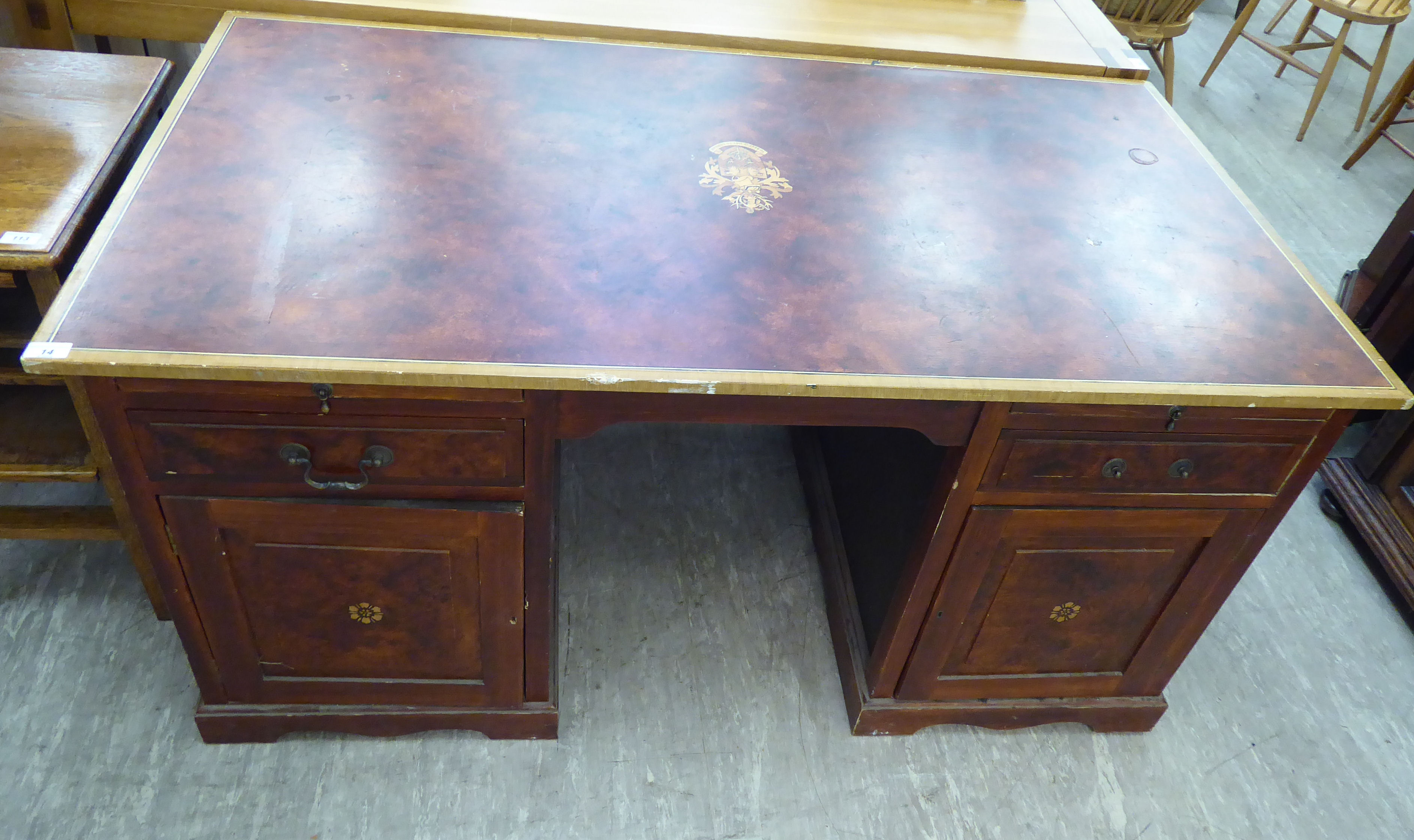 A modern painted wooden twin pedestal desk, - Image 2 of 2