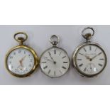 Two white metal and one yellow metal pocket watches,