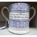 An early 19thC Staffordshire pottery twin handled frog mug,