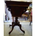 A mid 19thC burr walnut veneered sewing table, the hinged lid enclosing a fitted interior,