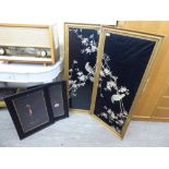 Four similar 20thC Oriental pictures: to include two floral studies embroidery on fabric 18'' x