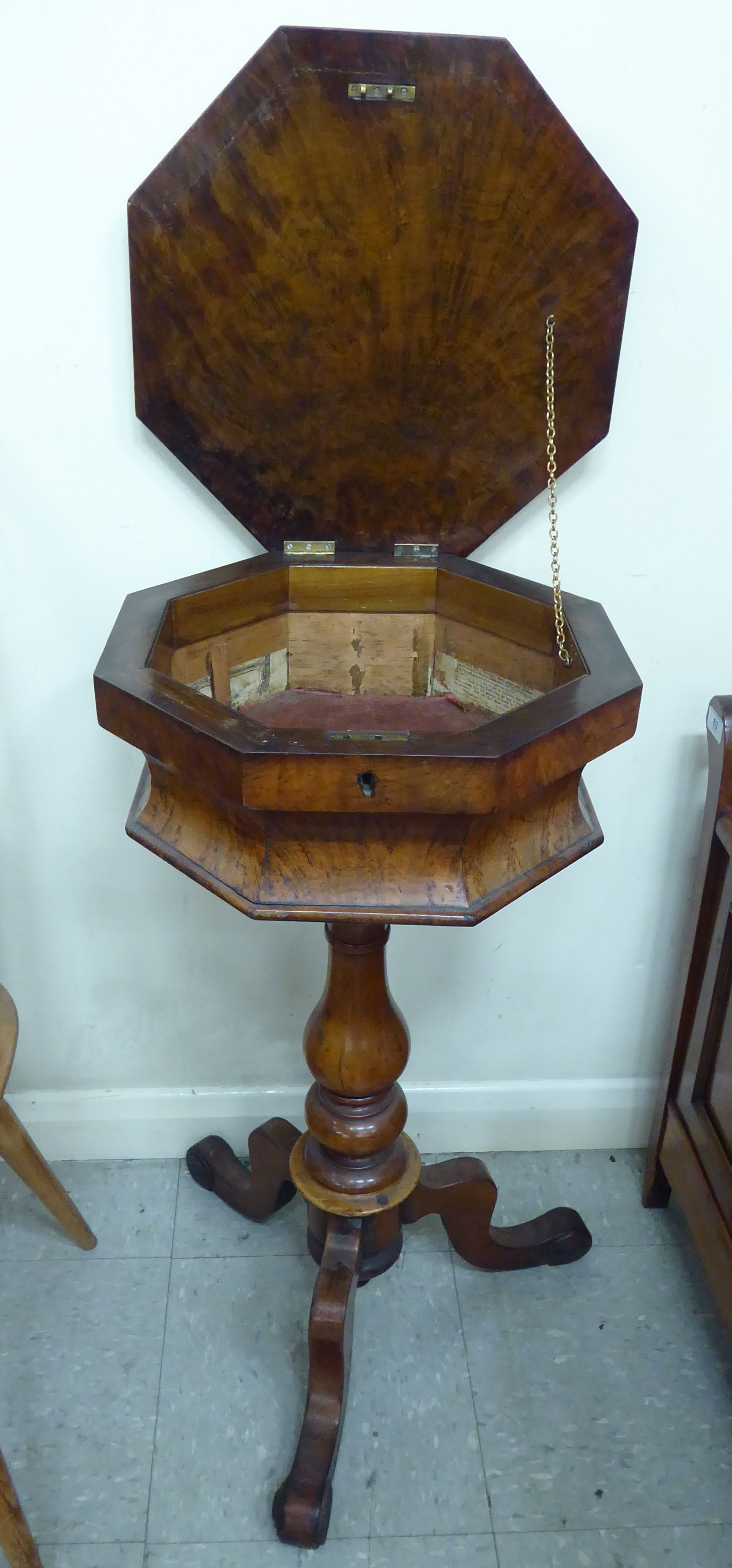 A late Victorian walnut pedestal sewing table of octagonal form, - Image 2 of 2