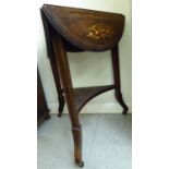 A late Victorian boxwood inlaid rosewood drop leaf occasional table,