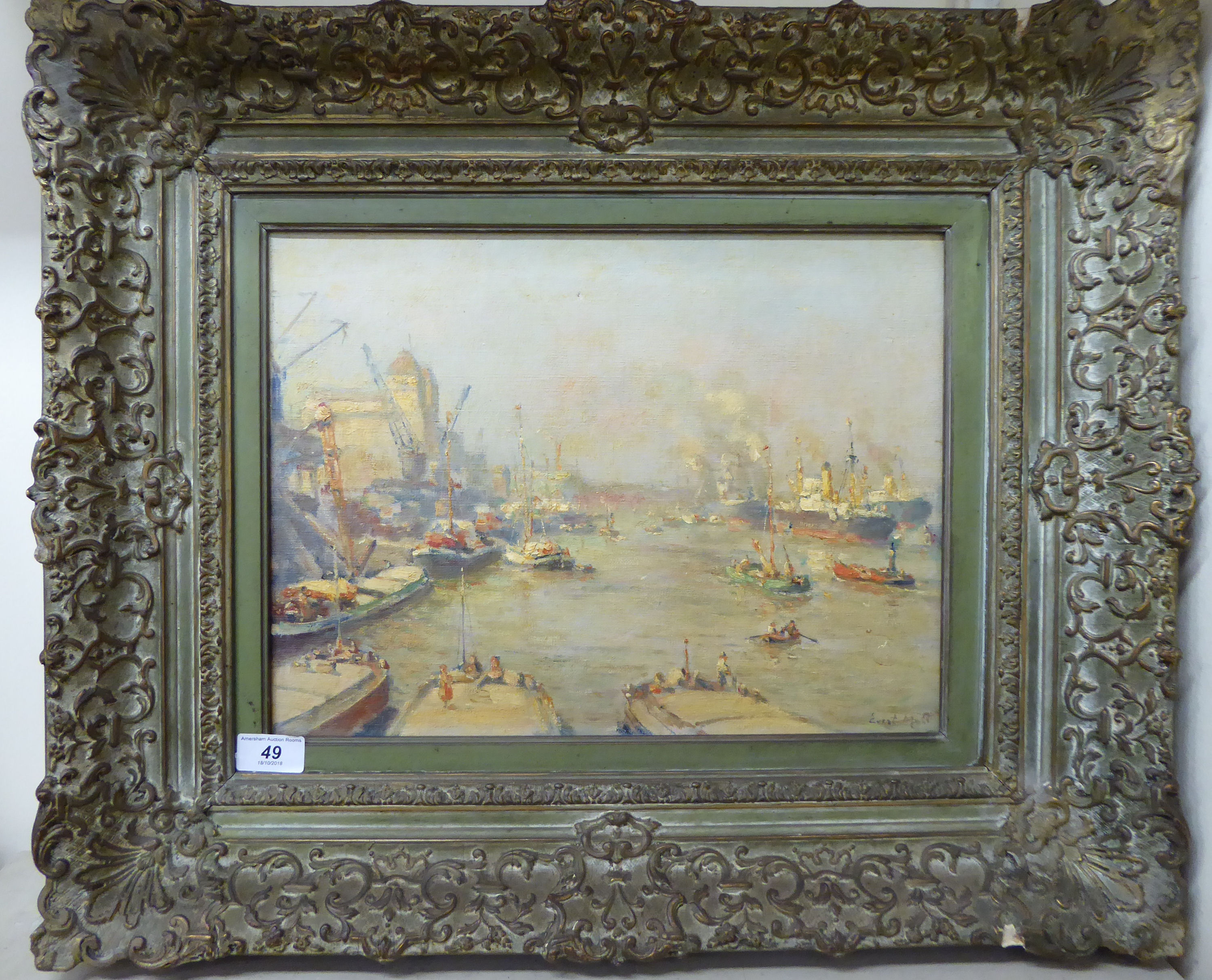Evert Moll - 'Rotterdam Harbour' oil on canvas bears a signature 11'' x 15'' framed SR