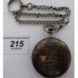 A white metal cased pocket watch, faced by an Arabic dial with subsidiary seconds stamped 800,