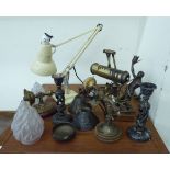 20thC ceramic and other table lamps: to include a mid 20thC cream painted metal anglepoise style