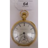 An early 20thC Elgin National Watch Co engraved yellow metal cased pocket watch,