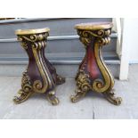 A pair of 'antique' inspired painted and gilded composition pedestals of tapered, bulbous form,