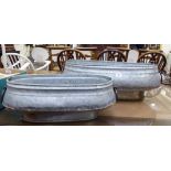 Two modern galvanised metal garden planters with ring handles 19'' & 26''L CA