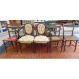 Small furniture: to include a pair of late Victorian walnut framed bedroom chairs, the part-button,