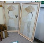 Dothy - two Oriental women wearing traditional robes coloured prints 19'' x 40'' framed