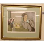 Aldo Salvadori - 'Donna al Tavolino' Limited Edition coloured print 142/200 bears a pencil