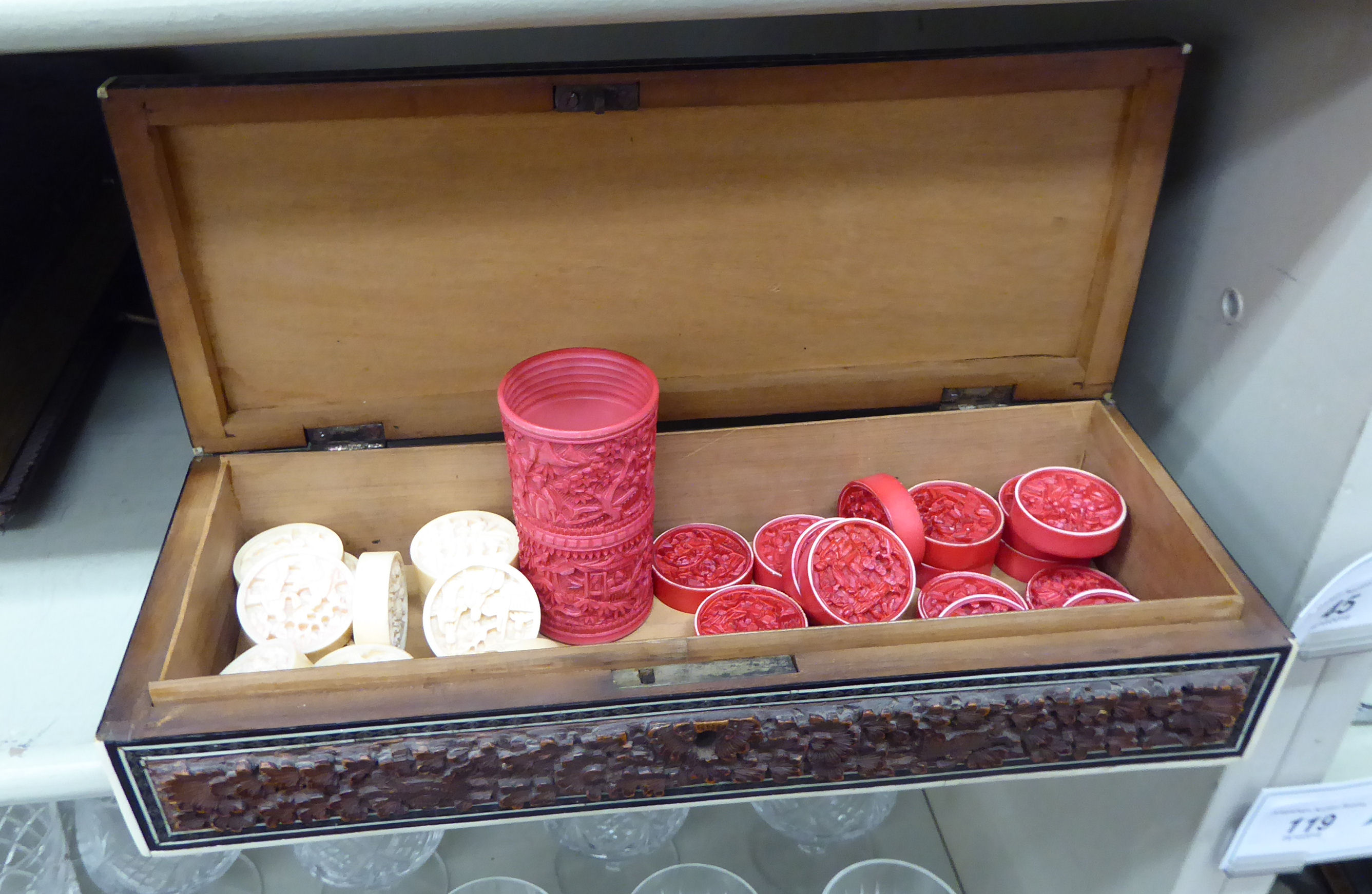 A late 19thC Indian inlaid bone and carved hardwood box 2.