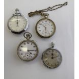 Four similar silver plated and stainless steel cased pocket and stop watches: to include an Omega