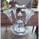 An early 20thC silver plated epergne with four trumpet shaped reservoirs and a circular dish top