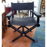 A Ralph Lauren directors style black hide upholstered open arm chair,