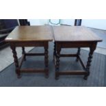 Two similar 1920s oak stools,