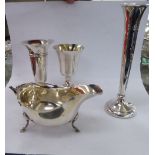 Four silver items, viz. a pair of pedestal vases 4'' & 4.