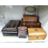 Early 20thC and later boxes: to include a gilt and black painted steel cash tin with a removable