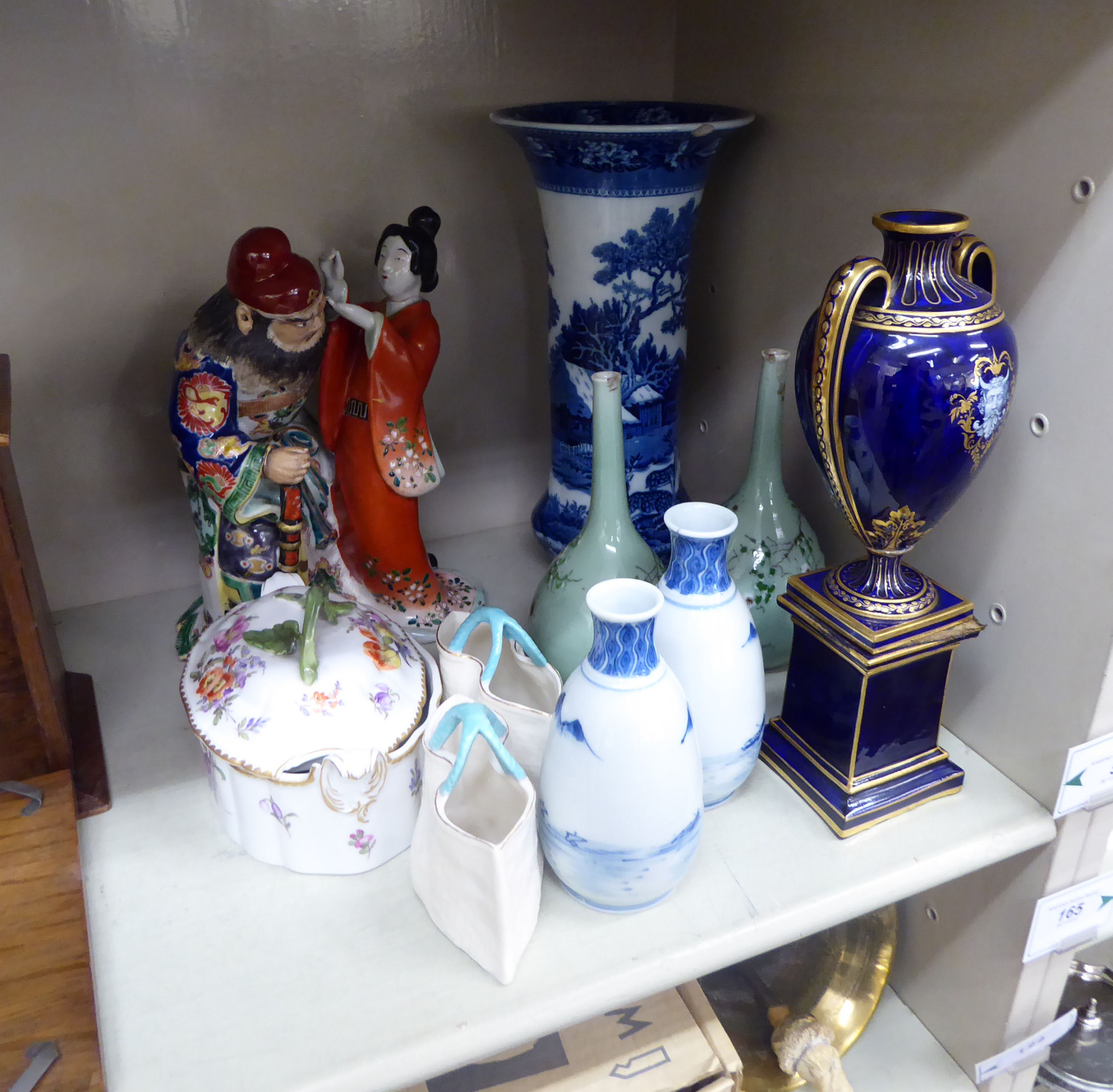 Decorative ceramics: to include a pair of modern Oriental porcelain, ovoid shaped vases,