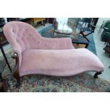 A mid/late Victorian showwood framed chaise longue,