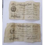 Two Nottingham Bank one pound notes, viz. no.1656, dated 21st day of October 1815; and no.