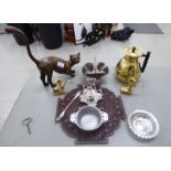 Metalware: to include a patinated brass Galle inspired cat 14''h CS