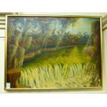 A 20thC fantasy riverscape oil on canvas 29'' x 39'' framed RSM