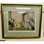 Aldo Salvadori - 'Donna al Tavolino' Limited Edition coloured print 142/200 bears a pencil