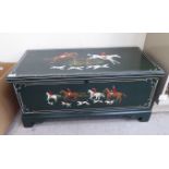 A modern green painted pine nursery toy box,