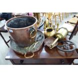 19thC domestic copper and brassware: to include a twin handled bucket 10''h;