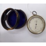 A late Victorian gilt metal drum cased pocket barometer,