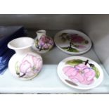 Four pieces of Moorcroft Magnolia pattern china: to include a vase 5''h OS6