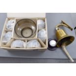 A mixed lot: to include a brass wall bell; a set of Whitefriars glasses;
