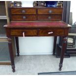 A late Victorian string inlaid mahogany lady's writing desk with a four drawer low gallery upstand,