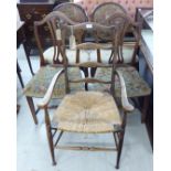 Five 19thC chairs: to include a stained beech framed ladderback elbow chair,